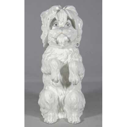 Chien Bichon frisé, statuette en porcelaine allemande Gebrüder Heubach marque bleue 1882-1915 – Image 2