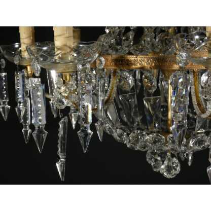 Lustre corbeille montgolfière en laiton, verre et cristal 12 feux, époque milieu XX ème – Image 14