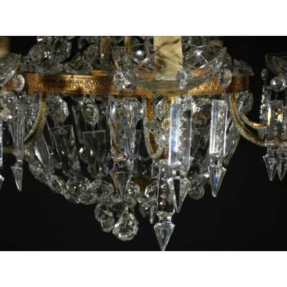 Lustre corbeille montgolfière en laiton, verre et cristal 12 feux, époque milieu XX ème – Image 13