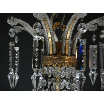 Lustre corbeille montgolfière en laiton, verre et cristal 12 feux, époque milieu XX ème – Image 11