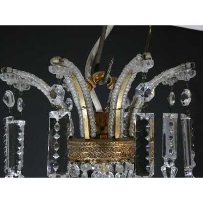 Lustre corbeille montgolfière en laiton, verre et cristal 12 feux, époque milieu XX ème – Image 10