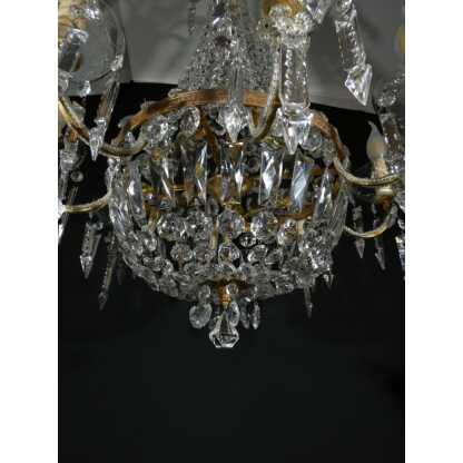 Lustre corbeille montgolfière en laiton, verre et cristal 12 feux, époque milieu XX ème – Image 9