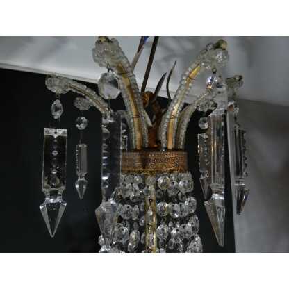 Lustre corbeille montgolfière en laiton, verre et cristal 12 feux, époque milieu XX ème – Image 7