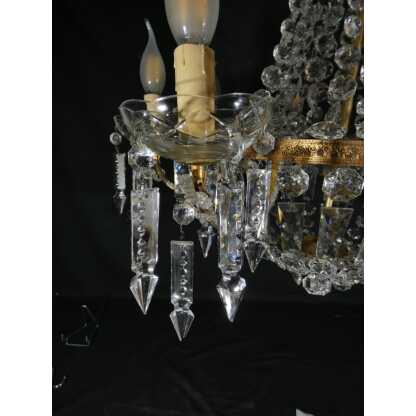 Lustre corbeille montgolfière en laiton, verre et cristal 12 feux, époque milieu XX ème – Image 6