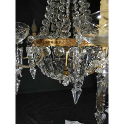 Lustre corbeille montgolfière en laiton, verre et cristal 12 feux, époque milieu XX ème – Image 5