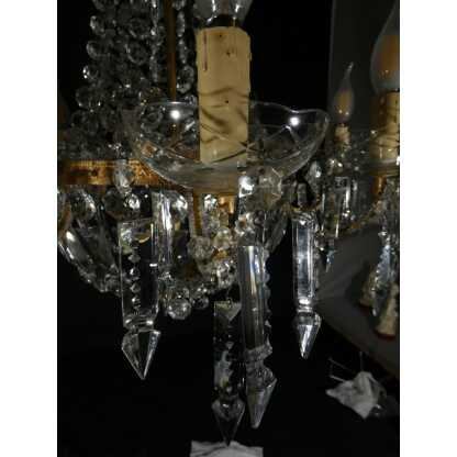 Lustre corbeille montgolfière en laiton, verre et cristal 12 feux, époque milieu XX ème – Image 4