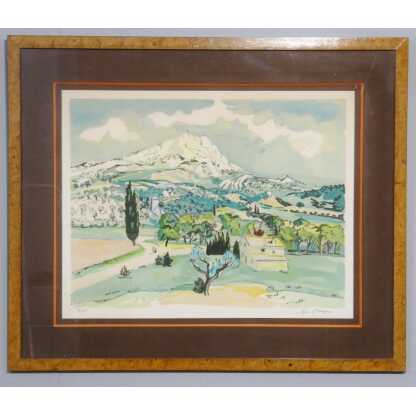 Yves Brayer et la montagne Sainte Victoire, paysage de Provence lithographie