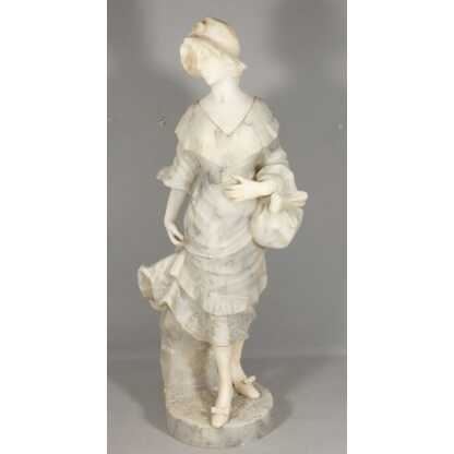 Antonio Cuzzini, sculpture en albâtre jeune femme, Italie vers 1920