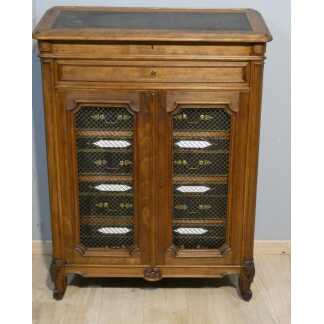 Meuble cartonnier de notaire avec pupitre, bois naturel style Louis XV vers 1900