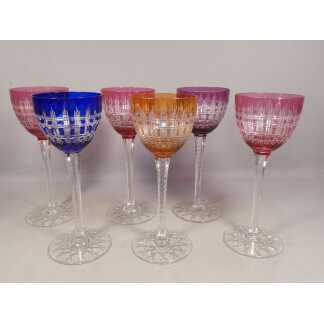 Baccarat Cavour, 6 verres à vin du Rhin double couche en cristal taillé