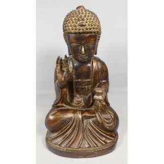 Bouddha Shakyamuni bronze main levée Abhaya Mudra, sculpture époque fin XIX ème