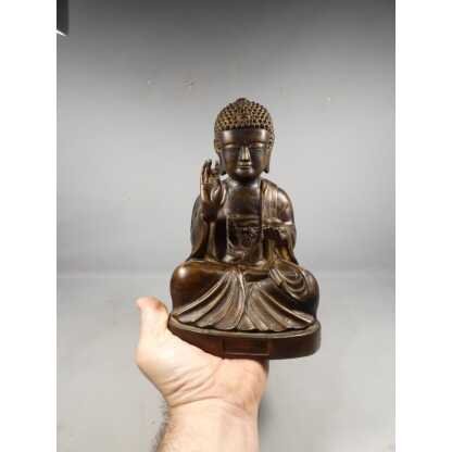 Bouddha Shakyamuni bronze main levée Abhaya Mudra, sculpture époque fin XIX ème – Image 3