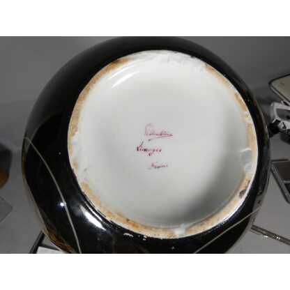 Vase boule Art Déco, décor géométrique or et platine sur fond noir, porcelaine de Limoges – Image 7