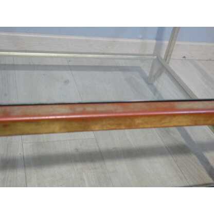 Table basse en fer doré à la feuille forme carré, deux plateaux verre, époque 1970 – Image 7