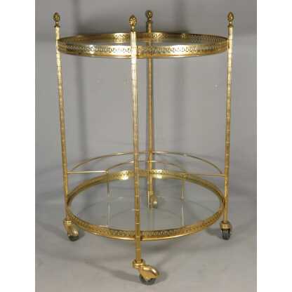 Trolley, desserte, bar roulant en laiton et verre, Jansen, Baguès, époque 1960