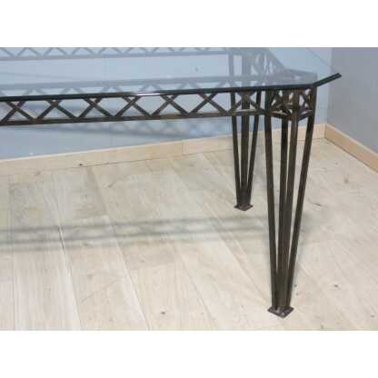 Table de salle à manger pour 8 personnes en fer forgé et verre, époque 1970-80 – Image 2