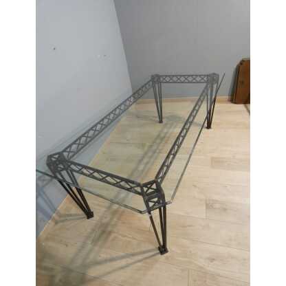 Table de salle à manger pour 8 personnes en fer forgé et verre, époque 1970-80 – Image 3