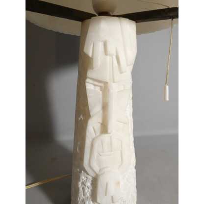 Lampe vintage en albâtre, pied monobloc sculpté et abat jour d'une seule pièce en albâtre – Image 12