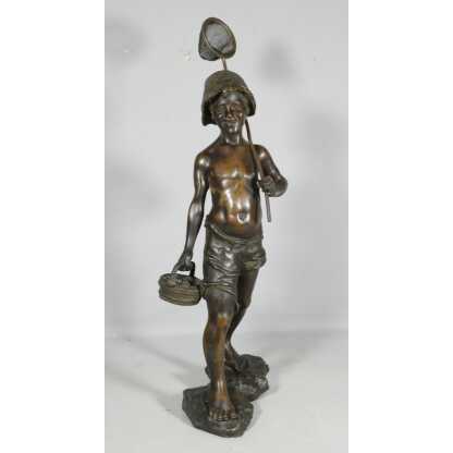 Le jeune pêcheur par Martino, statuette en bronze, époque début XX ème