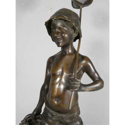 Le jeune pêcheur par Martino, statuette en bronze, époque début XX ème – Image 3