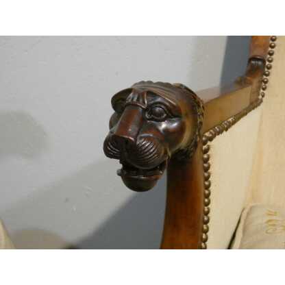 Paire de bergères d'officier en acajou aux lions attribuées à Demay , époque Premier Empire – Image 4