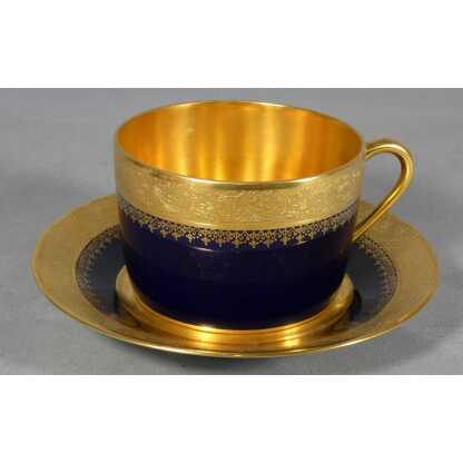 Tasse de collection, déjeuner en porcelaine incrustation d'or et bleu de four Limoges vers 1960 – Image 5