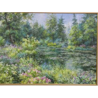 L'étang aux nénuphars, tableau impressionniste par Hesbé Bolzonello – Image 2