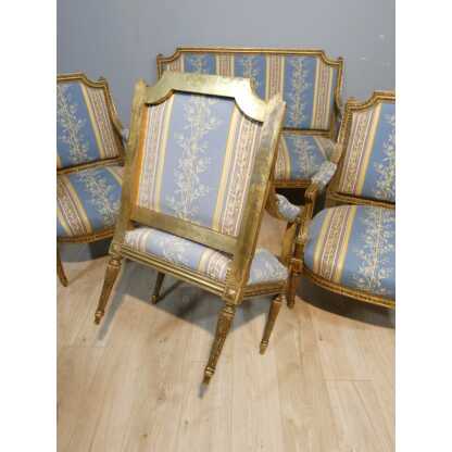 Salon Louis XVI bois doré, banquette et 4 fauteuils bois sculpté, époque XIX ème – Image 12
