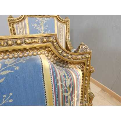 Salon Louis XVI bois doré, banquette et 4 fauteuils bois sculpté, époque XIX ème – Image 6