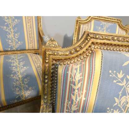 Salon Louis XVI bois doré, banquette et 4 fauteuils bois sculpté, époque XIX ème – Image 4
