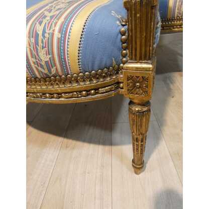 Salon Louis XVI bois doré, banquette et 4 fauteuils bois sculpté, époque XIX ème – Image 7