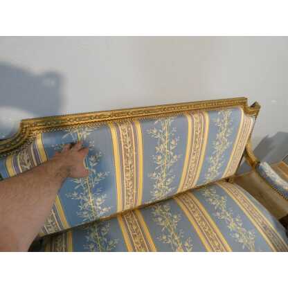 Salon Louis XVI bois doré, banquette et 4 fauteuils bois sculpté, époque XIX ème – Image 5