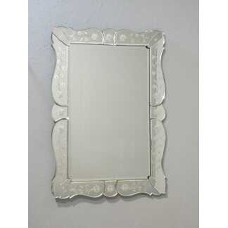 Miroir vénitien en verre gravé de fleurs, époque 1950