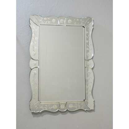 Miroir vénitien en verre gravé de fleurs, époque 1950