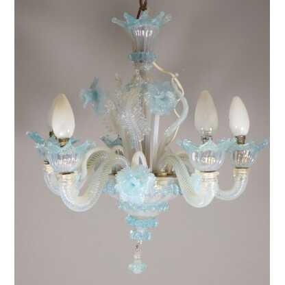 Petit lustre italien en verre opalescent bleu de Murano Venise – Image 2