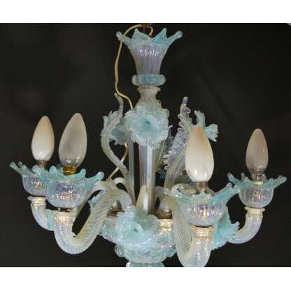Petit lustre italien en verre opalescent bleu de Murano Venise – Image 11