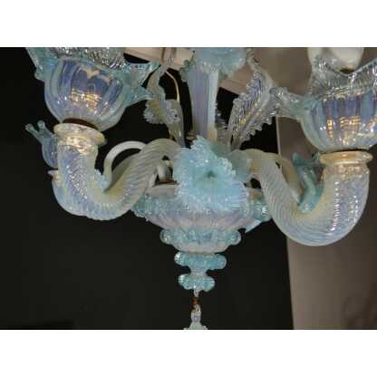 Petit lustre italien en verre opalescent bleu de Murano Venise – Image 9