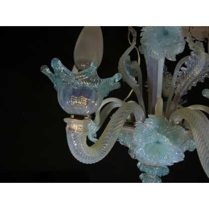 Petit lustre italien en verre opalescent bleu de Murano Venise – Image 8