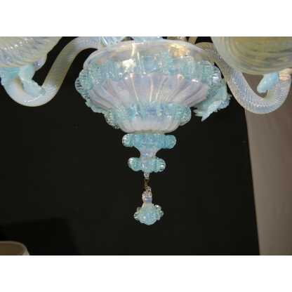 Petit lustre italien en verre opalescent bleu de Murano Venise – Image 7