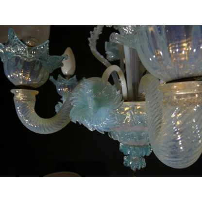 Petit lustre italien en verre opalescent bleu de Murano Venise – Image 6