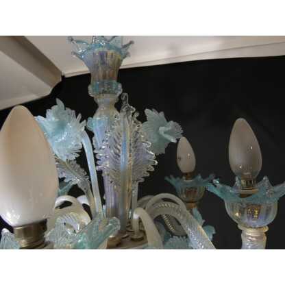 Petit lustre italien en verre opalescent bleu de Murano Venise – Image 5