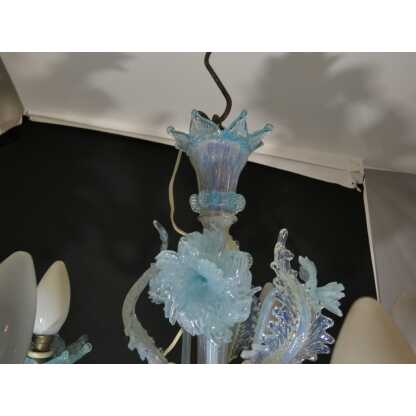 Petit lustre italien en verre opalescent bleu de Murano Venise – Image 4