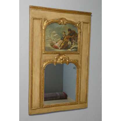 Trumeau de style Louis XV en bois doré et peint, tableau scène de neige avec traîneau – Image 12