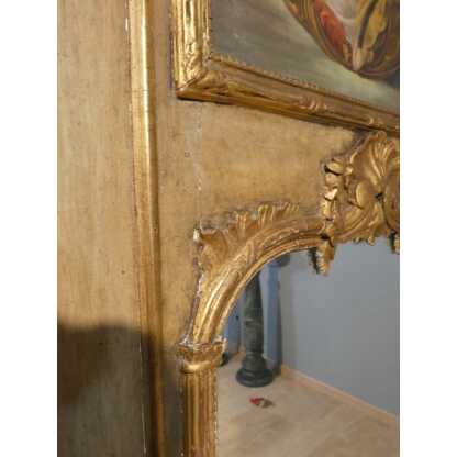 Trumeau de style Louis XV en bois doré et peint, tableau scène de neige avec traîneau – Image 9
