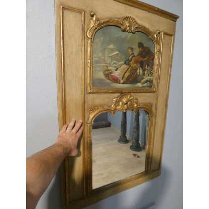 Trumeau de style Louis XV en bois doré et peint, tableau scène de neige avec traîneau – Image 3