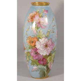 Pavots et roses, vase en porcelaine de Limoges Bernardaud début XX ème