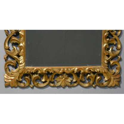 Miroir En Bois Sculpté Ajouré Doré à La Feuille, Italie époque XIX ème, Tain Mercure Biseauté – Image 2