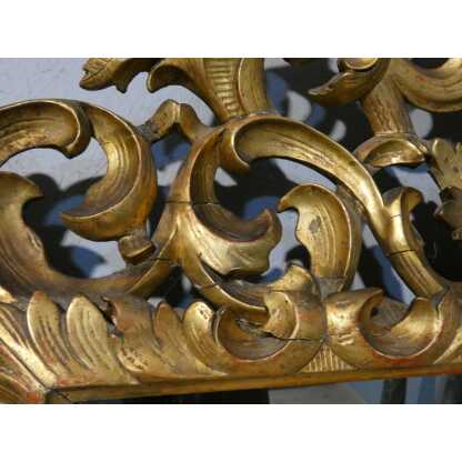 Miroir En Bois Sculpté Ajouré Doré à La Feuille, Italie époque XIX ème, Tain Mercure Biseauté – Image 13