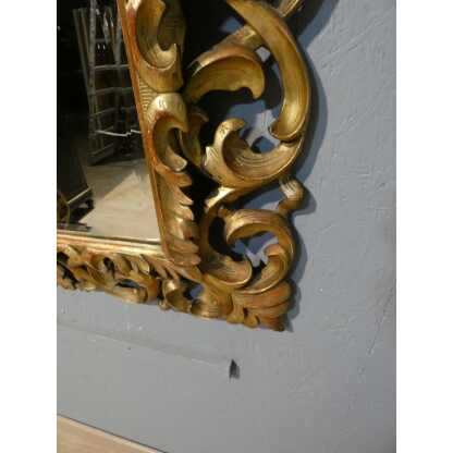 Miroir En Bois Sculpté Ajouré Doré à La Feuille, Italie époque XIX ème, Tain Mercure Biseauté – Image 9