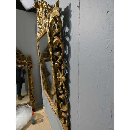 Miroir En Bois Sculpté Ajouré Doré à La Feuille, Italie époque XIX ème, Tain Mercure Biseauté – Image 8